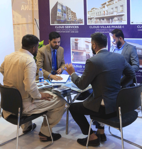 Team of the property developers and manager explaining about their upcoming project Cloud Tower-1 at Peshawar expo.
 
 